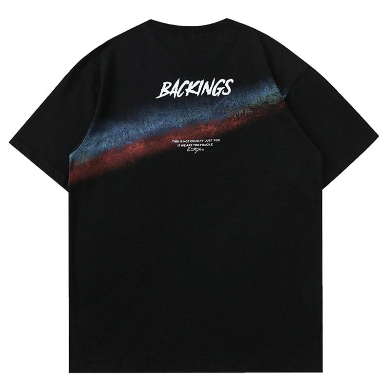 

Летняя футболка оверсайз в японском стиле, рубашка в стиле хип-хоп с круглым вырезом и коротким рукавом, повседневный джемпер с графикой, одежда в стиле панк, мужская одежда M чёрный