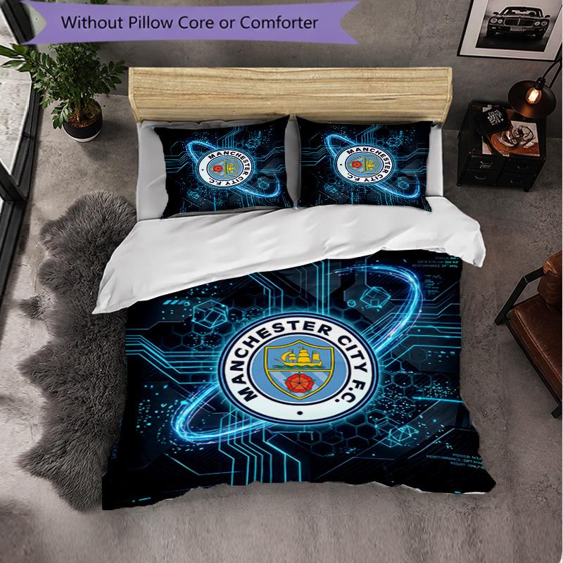 Set Lenzuola Manchester City Modello 3 Pezzi Morbida Copripiumino in Microfibra con Federe per Camera da Letto