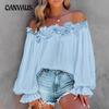 Damen Neue Elegante Wind Casual One Shoulder Trägerloses Langarmhemd mit Rüschenärmeln Lose Große Größen Tops