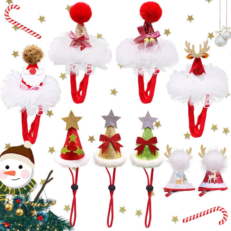 Pet Lace Christmas Hat Headdress Adjustable Drawstring Design Pet Supplies For Christmas Parties