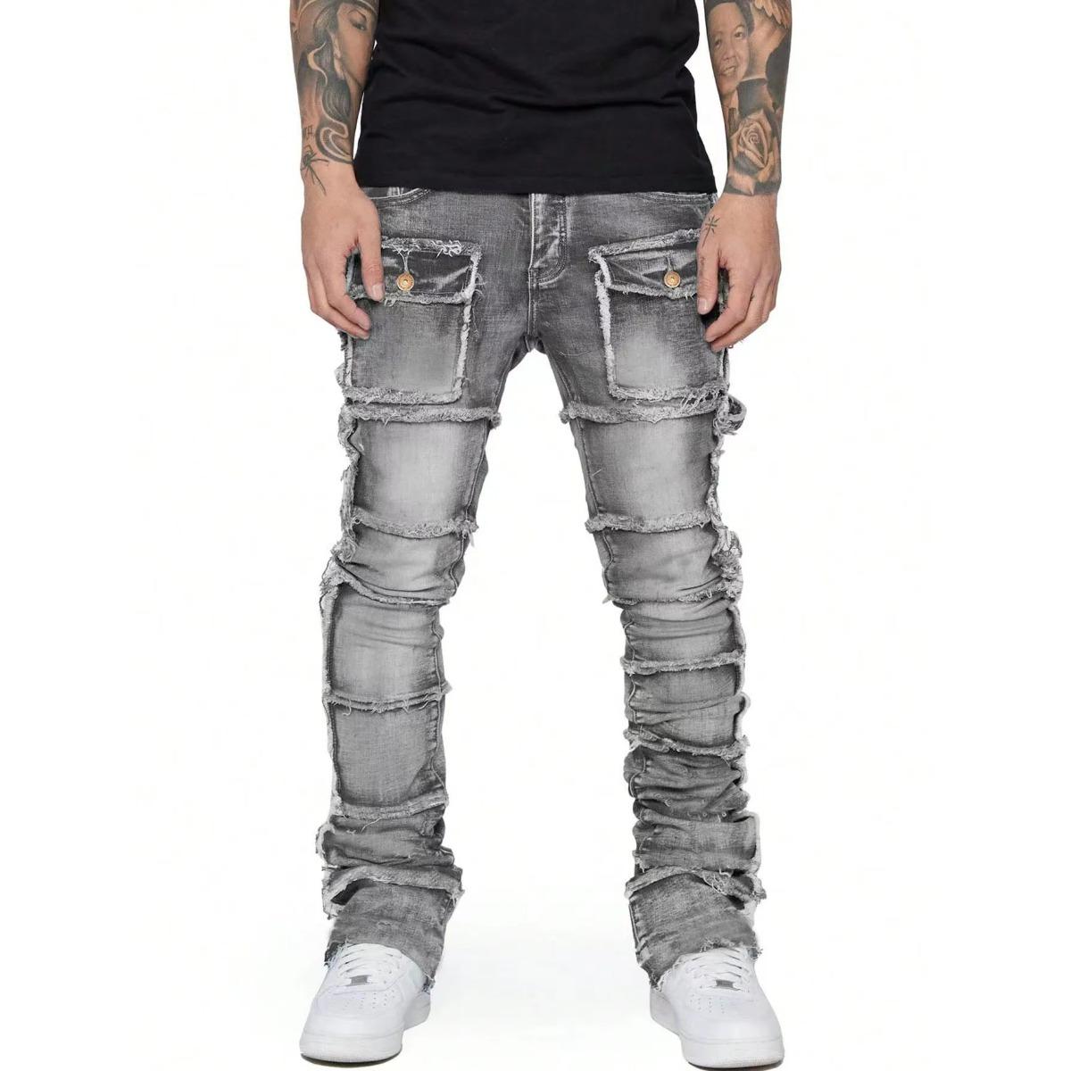 

DRIPX Нові чоловічі рвані штани-складки Зношені Slim Fit Skinny Прямі джинси Модні джинсові штани Hip Hop Повсякденний вуличний одяг XXL