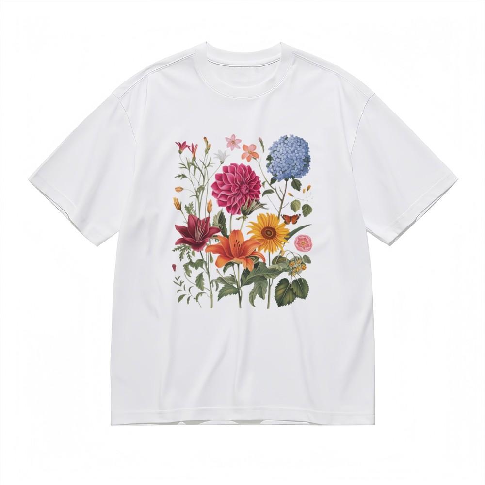 Women's Comfortable Classic T-Shirt Summer Blooms Butterfly Garden Art Print Tee