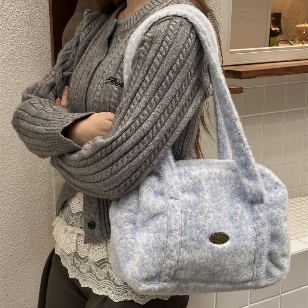 Gentle Light Color Leopard Print Plush Women's Shoulder Bags Lovely Large Capacity Ladies Handbag Casual Female Underarm Bags