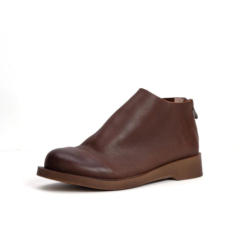 

Johnature Handmade Genuine Leather Women s Shoes Round Toe Back Zipper Soft Cowhide Short Boots 41 кавовий