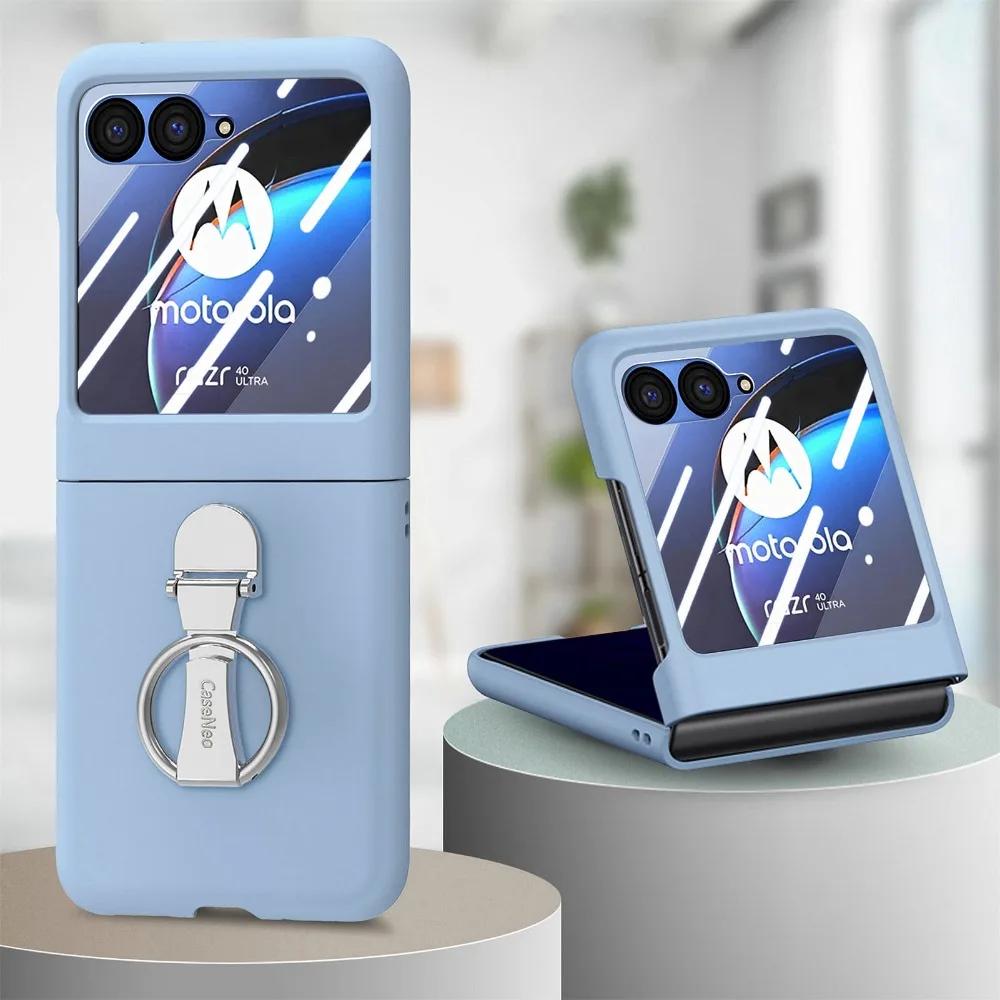 

Чехол для телефона с держателем для кольца на палец для Motorola Razr 50 Ultra Mooto Razr40, защитная пленка для заднего экрана из закаленного стекла Moto Razr 50 небесно-голубой