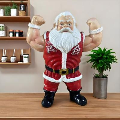 Christmas Muscular Santa Claus Figurine Body Builder Cartoon Santa Resin Statue Holiday Party Desktop Decoration Ornament