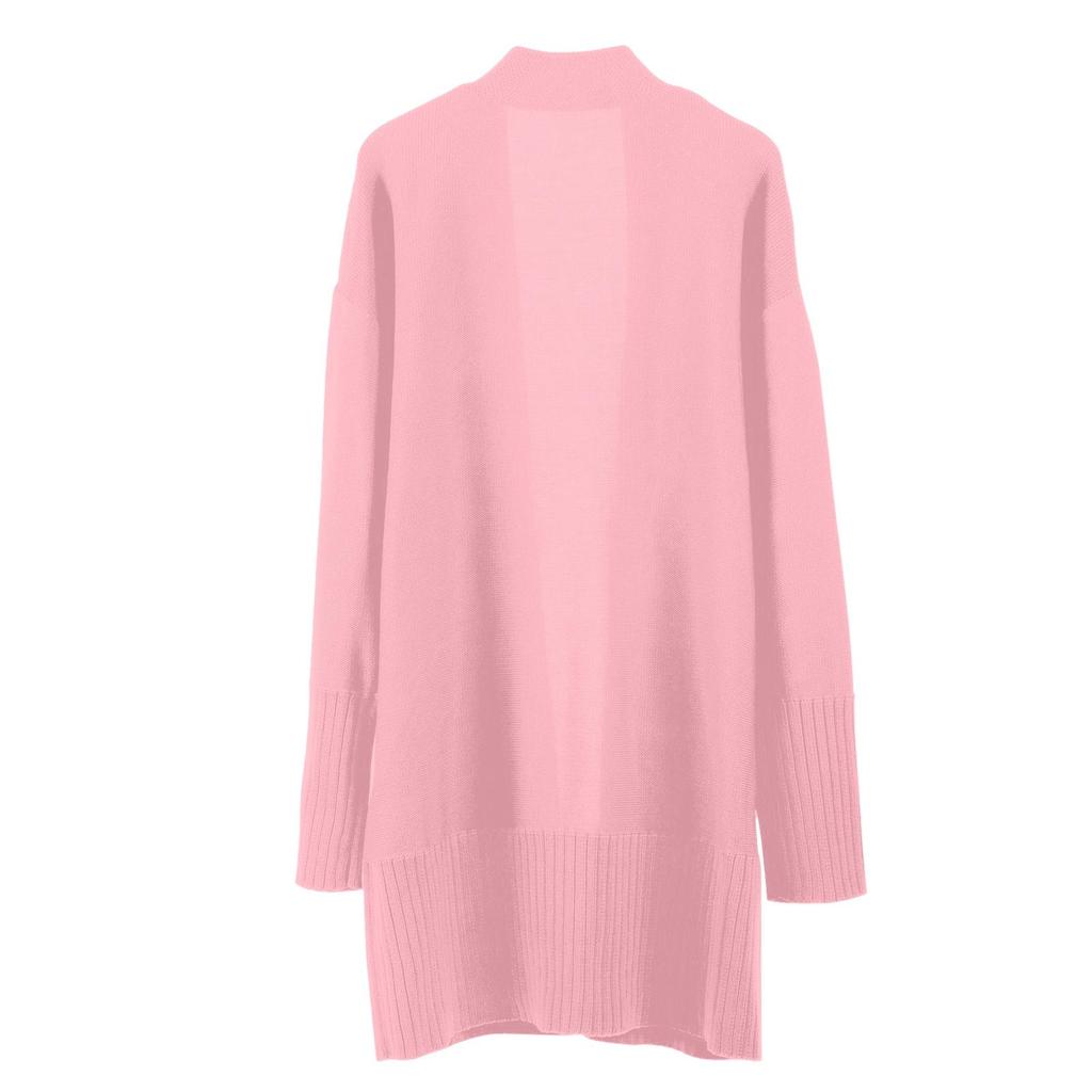 Women's Long Sleeved Solid Color Medium Length Knitted Cardigan Jacket Sweater Knitted Sweater