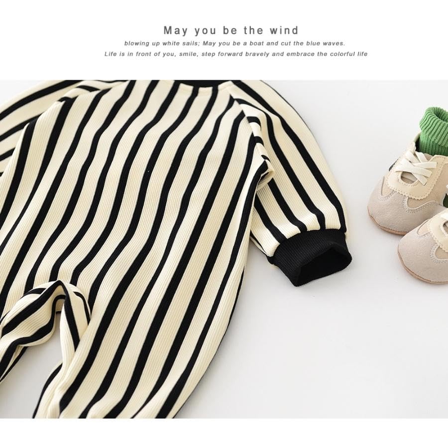 Long Sleeve Striped Animal Romper with Stuffed Soft Korean Baby 90cm [EnDast] Animal, Material, Children's Clothing, Clothing, Gift, 66cm, 73cm, 80cm,