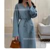 European And American New Elegant Solid Color Sexy Waist Fashion Princess Sleeve Medium And Long Dress