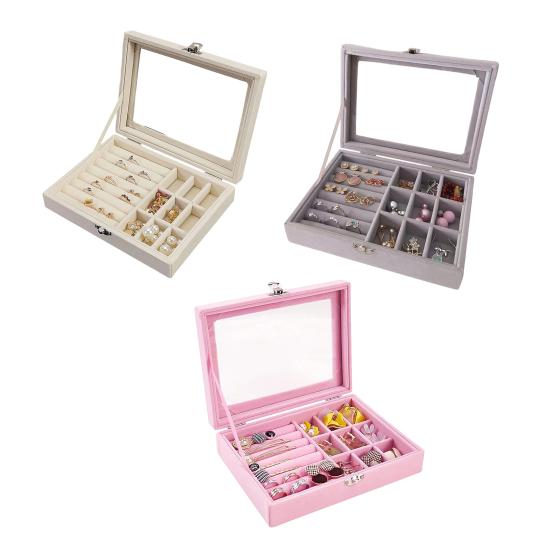 Jewelry Storage Box, with Transparent Flip Cover, Velvet Lining Dustproof Jewelry Organizer, Display Case for Travel And Home