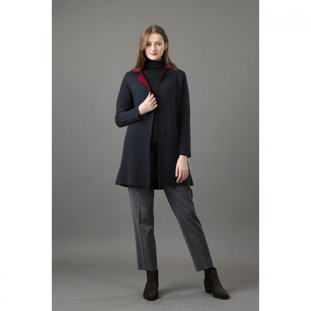Furina Herringbone Jacquard Knit Coat Tailored Collar navy/S (85)