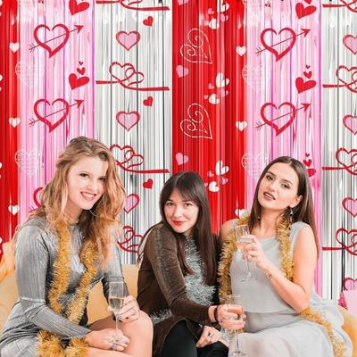 Love Heart Valentine's Day Rain Curtain Bowknot Plastic Valentine's Day Party Backdrop 2M DIY Streamers Hanging Curtains