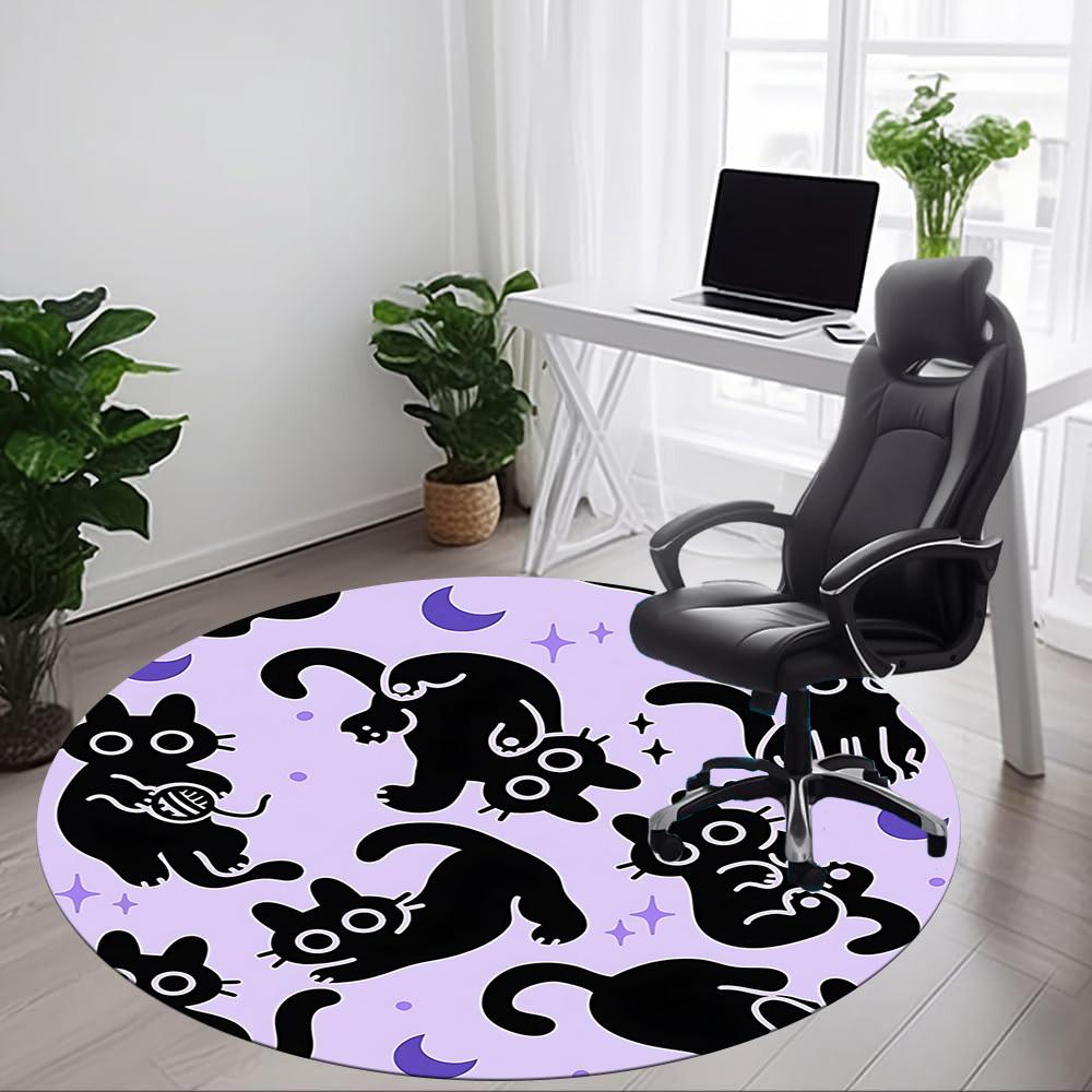 1 Stück Katze Mond Büro Runder Teppich, Matte Geeignet Für Büro, Unter Bürostühlen Schlafzimmer Wohnzimmer Heimdekoration, Raumdeko