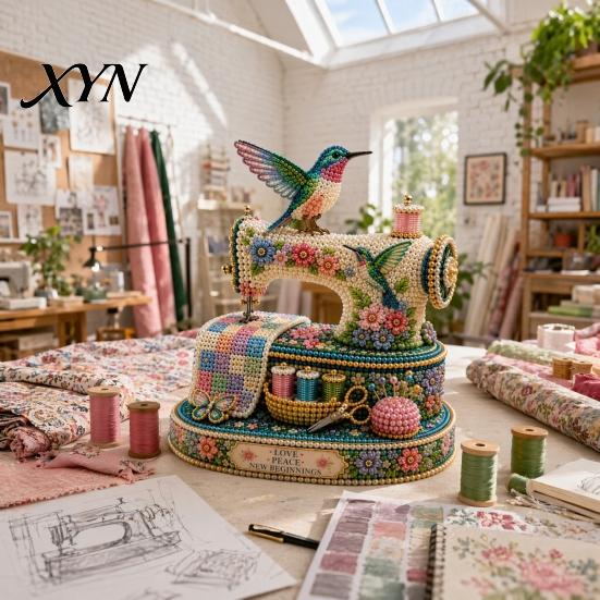 Soft Furnishing Ornament DIY Tiny 3D Beaded Sewing Machine Kit for Kids & Adults, Exquisite Hummingbird Handmade Bead Craft Set, Stress Relief