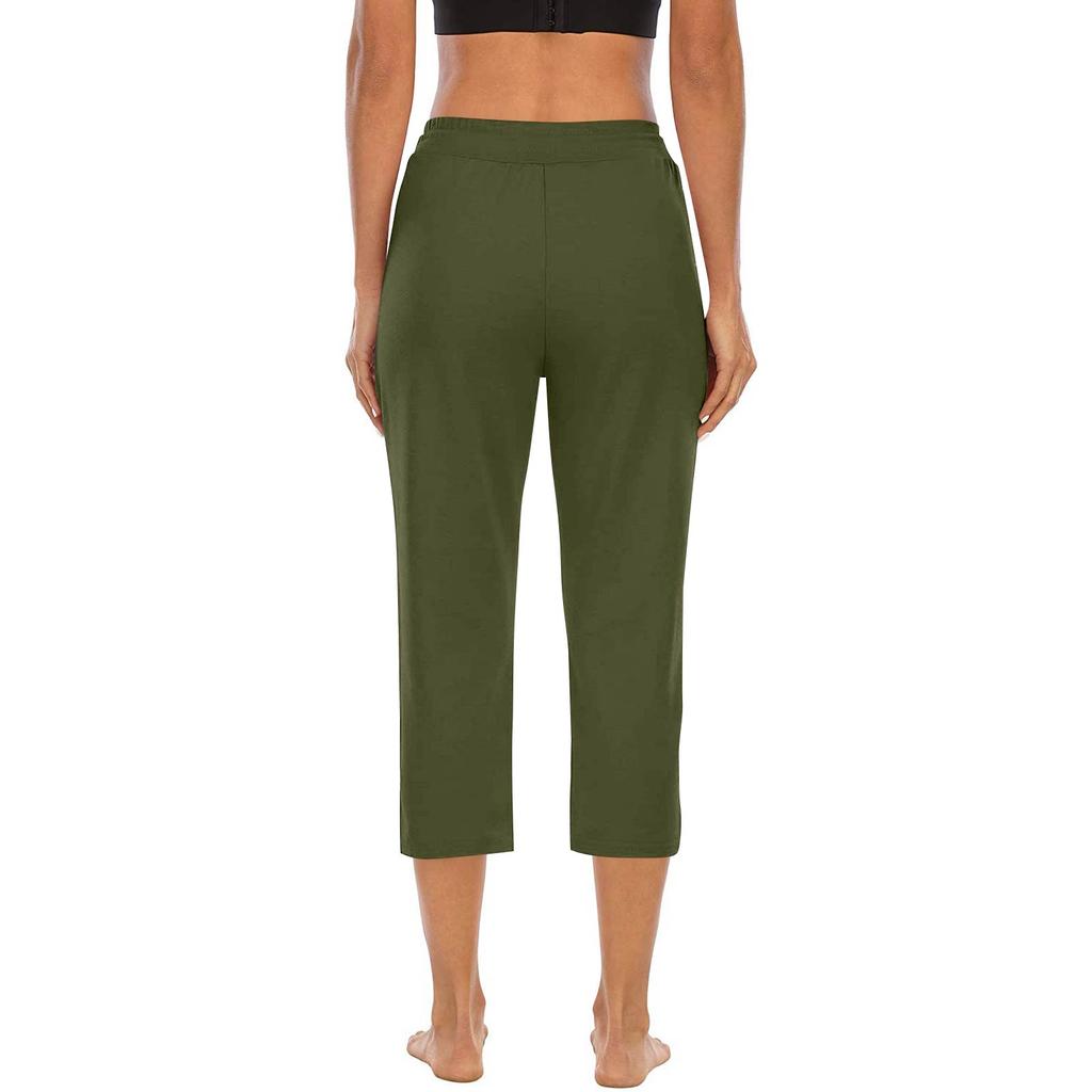 Women Drawstring Waist Capri Pants Soft Lightweight Cropped Lounge Pants with Pockets Relaxed Fit for Daily Wear