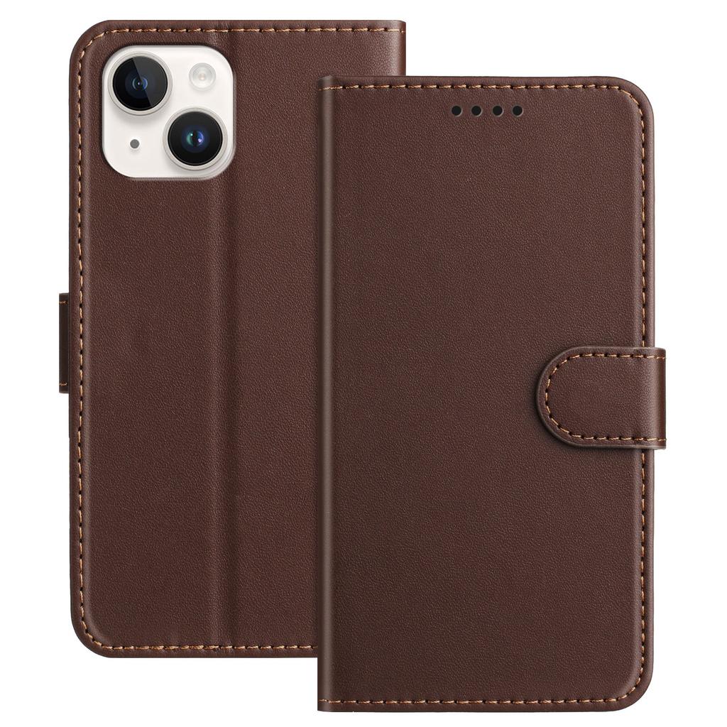 For iPhone 13 Mini 5.4 Inch Leather Case Wallet Stand Solid Color Anti Drop Phone Cover