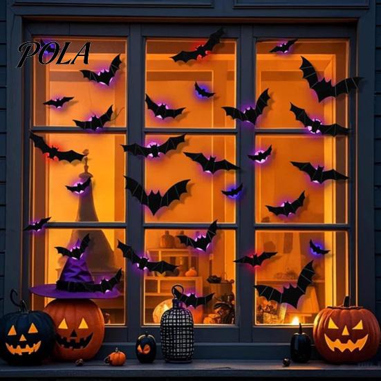 Self-adhesive Wall Light Halloween LED Stickers, Glow-in-the-Dark Bat & Spider Decorations, Battery-Powered Hanging Ornaments Stickers for Haunted