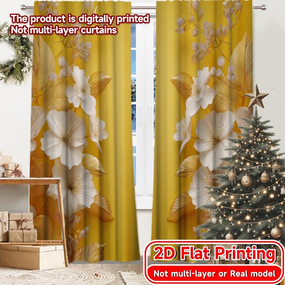 

2D Flat Printing 2pcs Golden Blossoms Modern Curtains&Drapes Polyester Easy Install Curtains Decorations For Home Ldeal for 100*130 Grommet Top 1pcs