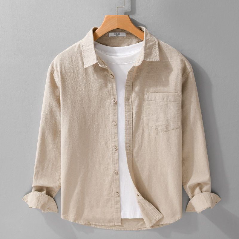 Spring Summer Japan Fashion Retro Long Sleeve Shirts Men's Loose Casual Shirt Outerwear Breathable Washed Cotton Simple and Versatile