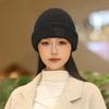 Big head circumference thick wool hat women's autumn and winter loose warm pile cold hat big face small knitted ear hat