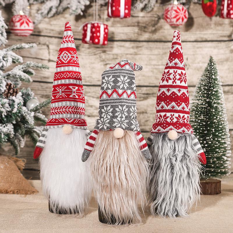 Festive Knitted Wool Santa Wine Bottle Cover with Long Beard - European & American Style Holiday Decor