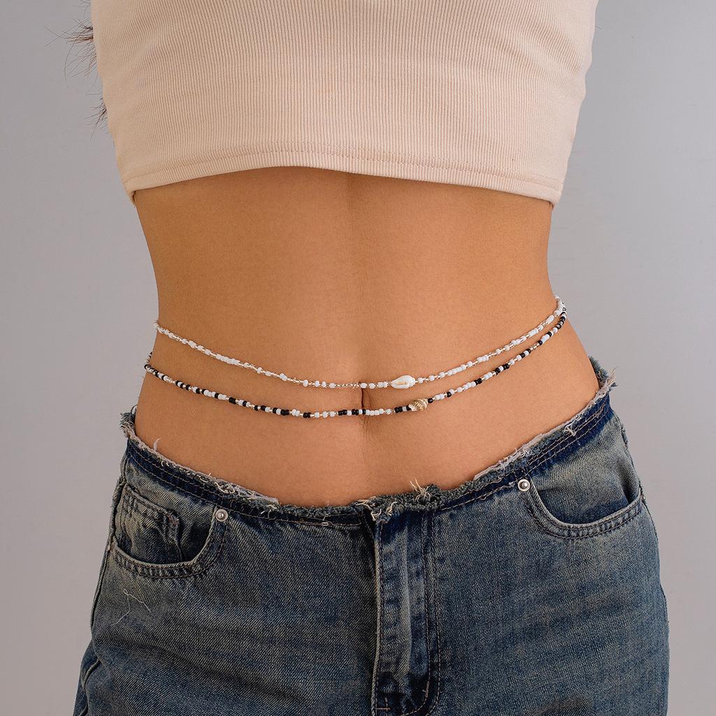 Boho Trendy Shell Starfish Rice Bead Beaded Double-layer Waist Chain for Women Summer Beach Bikini Sexy Charm Body Chain Jewelry