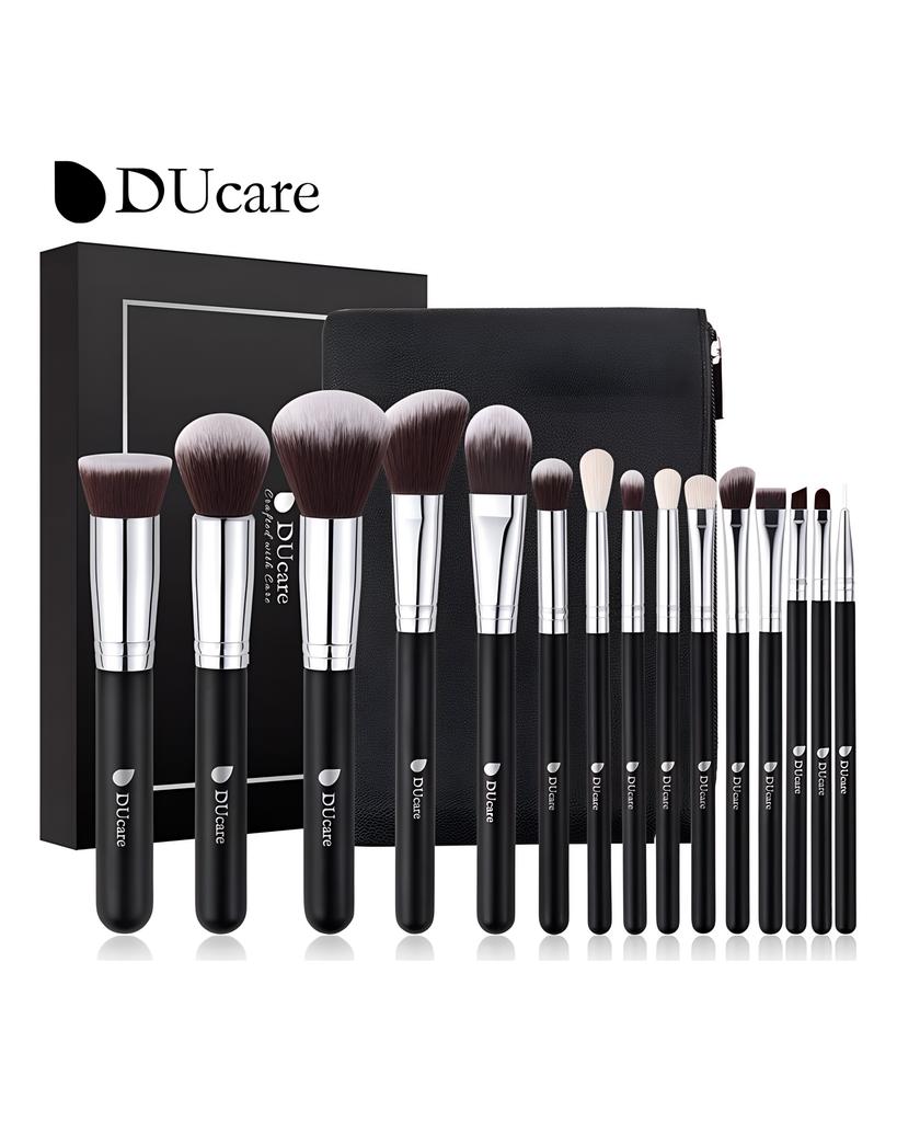 DUcare Ensemble de pinceaux de maquillage 15 pièces, pinceaux à cheveux synthétiques pour fond de teint, mélange de fard à paupières, poudre anti-cernes, Kit d'outils de maquillage avec sac