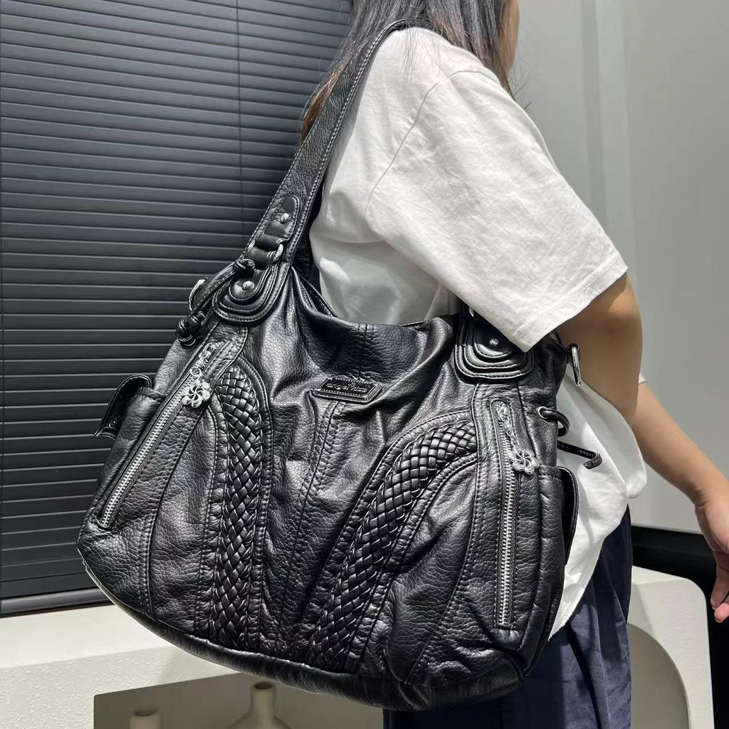 Ladies Vintage Spice Girl Tote Bag Large Capacity Niche Personality Washed Shoulder Bag