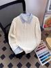 American Style Striped Cable Knit Polo Sweater - Men's Trendy Two-Piece Patchwork with Cleanfit Design