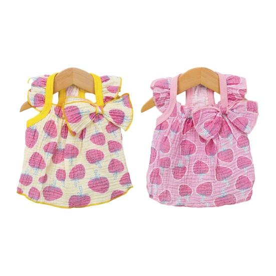 Cute Strawberry Pattern Dog Dress Ruffle Sleeveless Princess Dress with Bow Summer Breathable Puppy Outfit for Small Dogs Cats