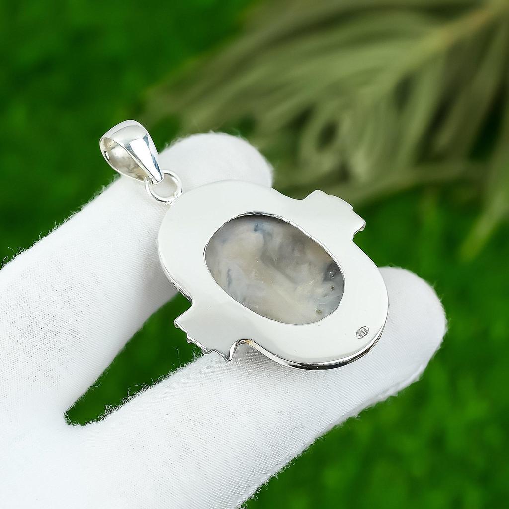 925 Silver Oval Ocean Fume Agate Stone Mother Wedding Unique New Pendant Jewelry