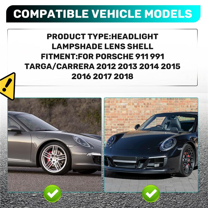L10A Black Edge Headlamp Cover Transparent Shade Lamp Headlight Glass Shell Lens For Porsche 911 991 Targa/Carrera 12-18