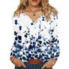 Women's Fashionable Casual V-neck Blouse Button Long-sleeved Pullover T-shirt Top