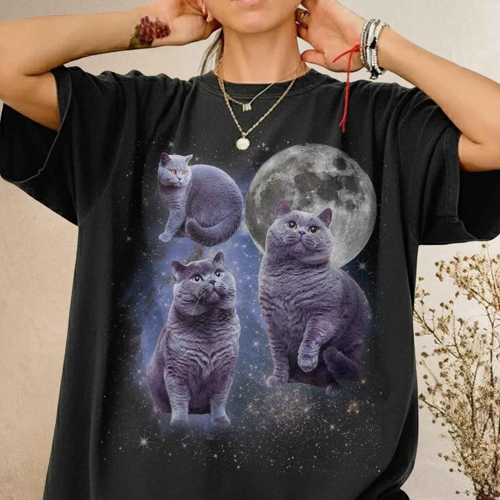 Vintage British Shorthair Cat Moon Shirt, Retro Celestial British Shorthair Tee, Aesthetic Moon Phase Cat Lover Gift, Celestial Pet Apparel
