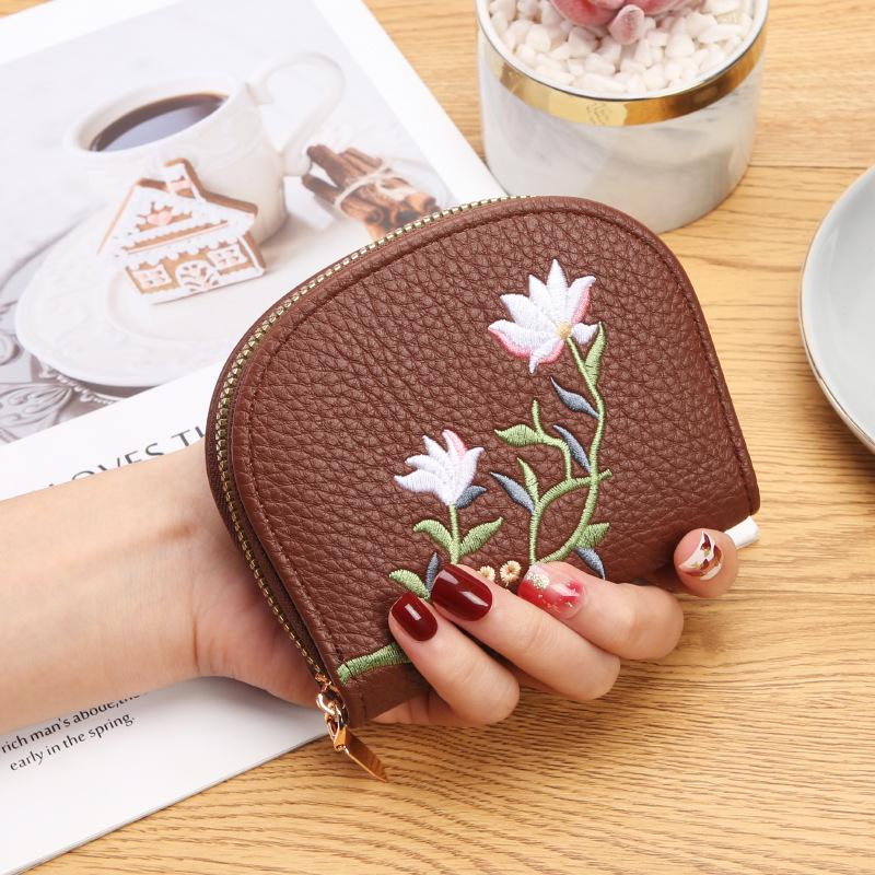 Dicker, transparenter Kartenhalter mit mehreren Fächern und halbrunder Stickerei für Damen