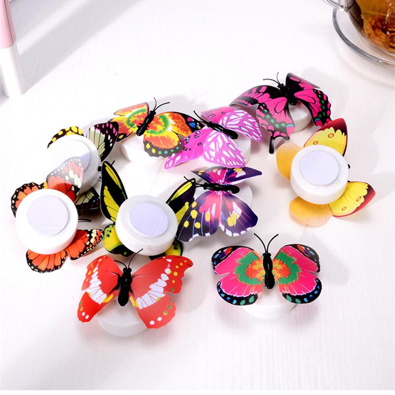 2/1 Pcs LED Colorful Butterfly Night Light DIY LED Fridge Magnet Party Wedding Living Room Bedroom Refrigerator Home Decor