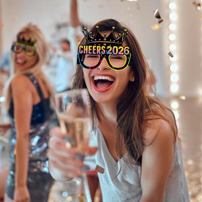 8 Pcs Happy New Year 2026 Paper Glasses New Year Party Eyewear Supplies for New Year's Eve Party Favors Photo Booth Props