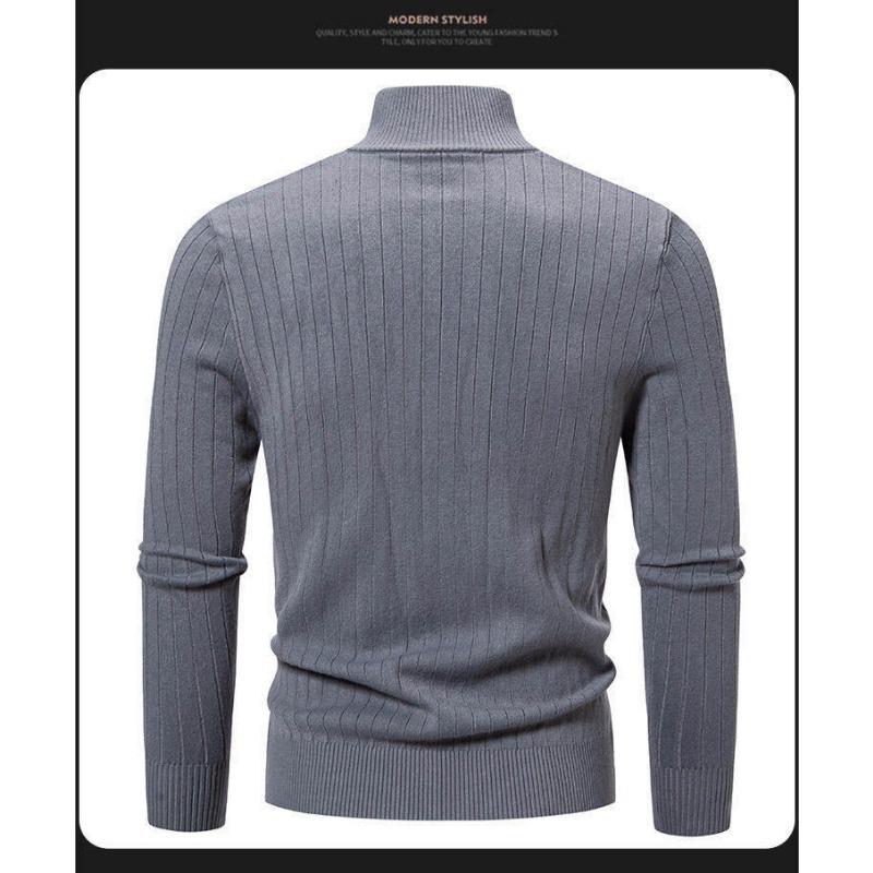 Mens Stand Collar Thickened Jacquard Zip Up Cardigan Knit Sweater