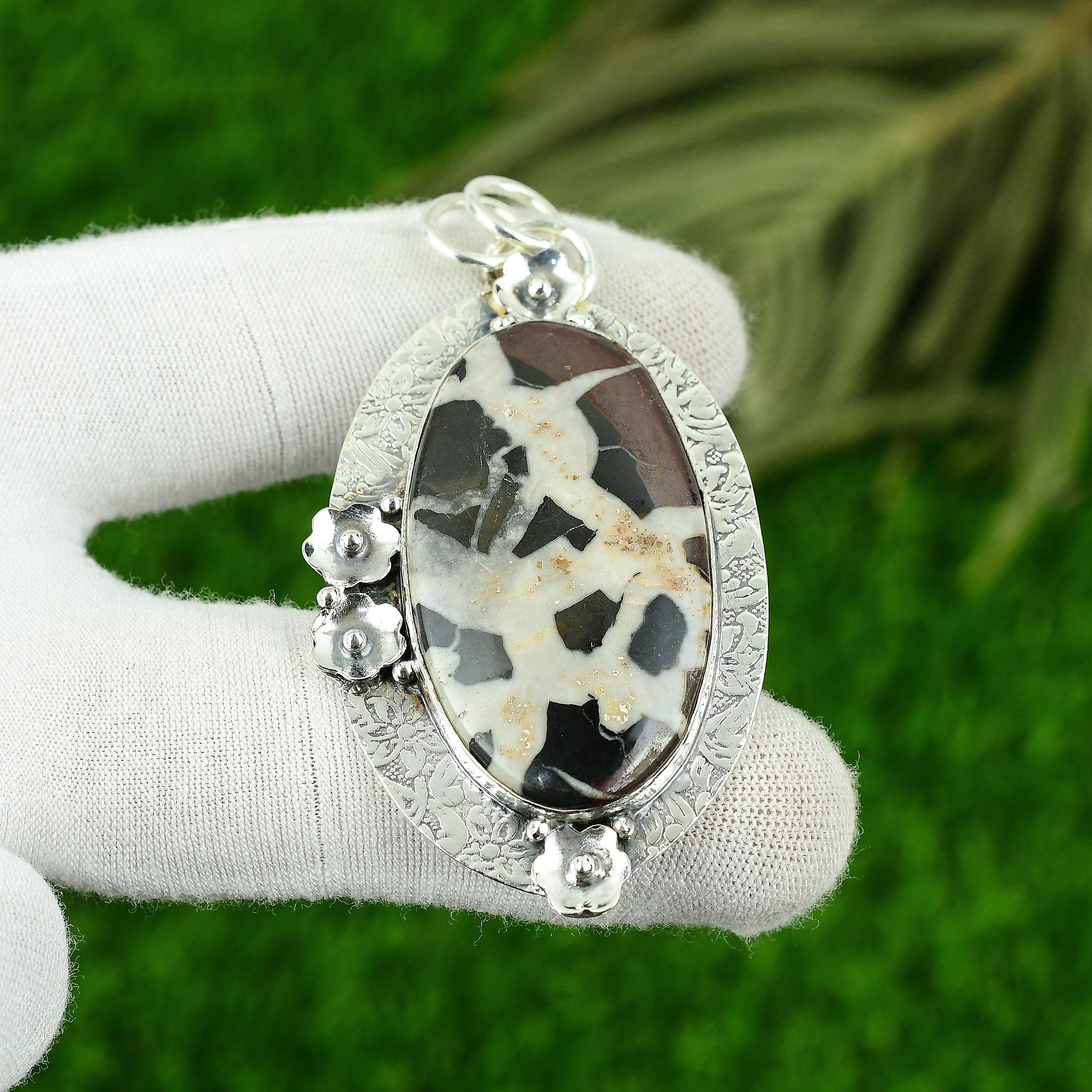 Birthday Gift For Her Natural Moroccan Mud Crack Fossil Pendant 925 Silver