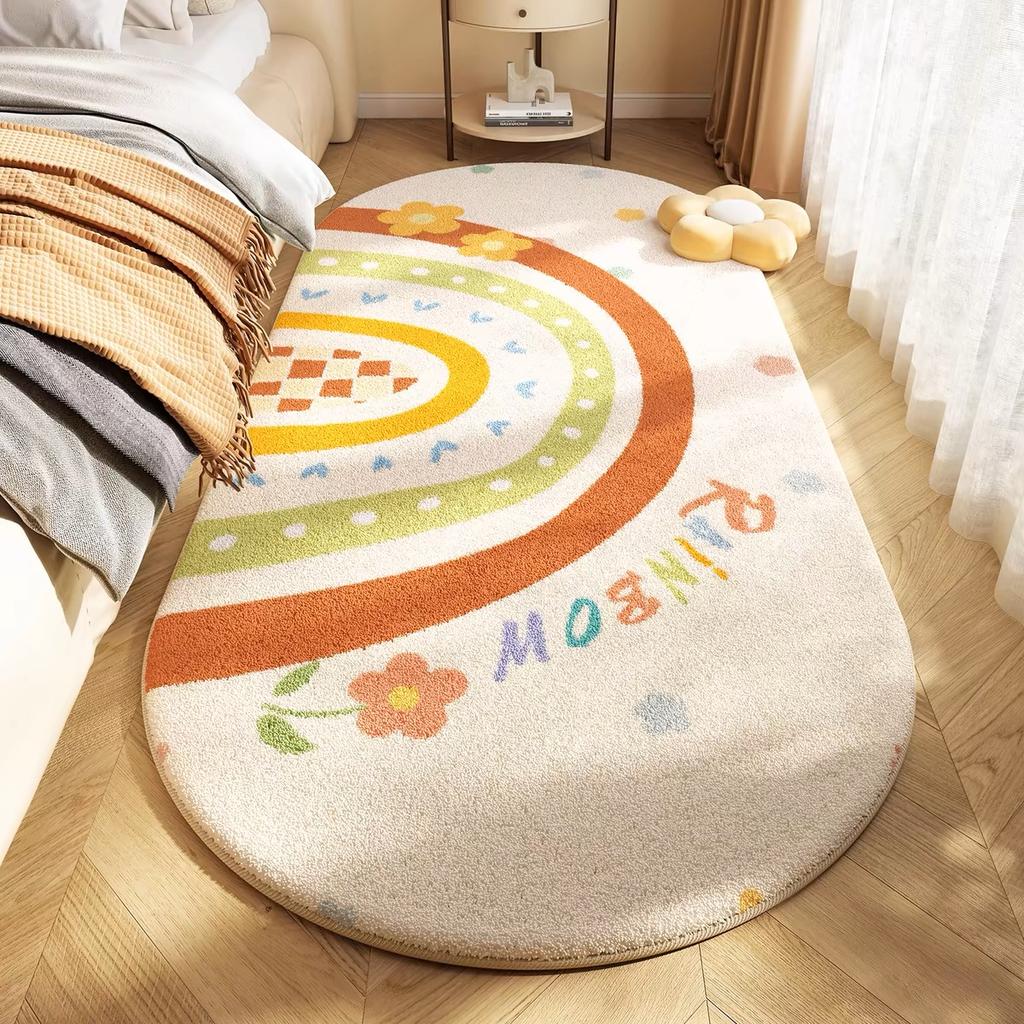 Rainbow imitation cashmere carpet Bedroom Bed Blanket Light Luxury Long Thick Home Mat For Children and Girls Room Carpet