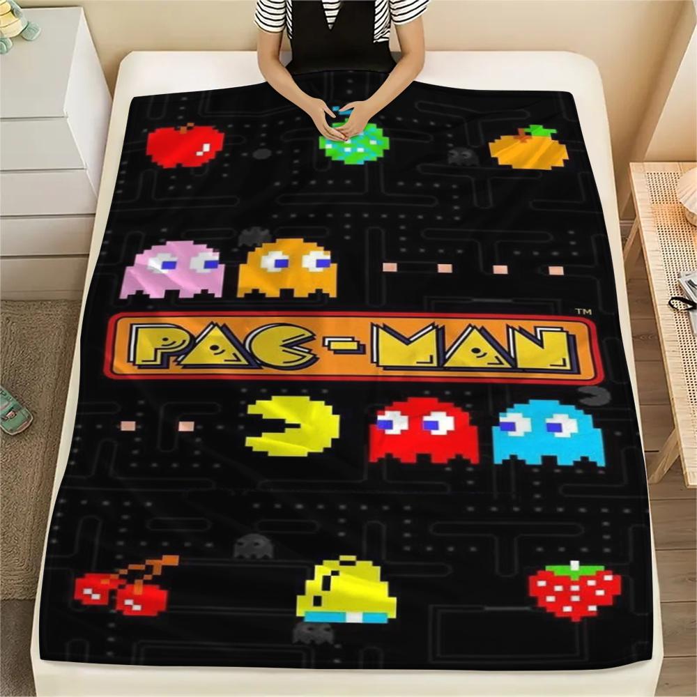 1PC Pac Man Print Flannel Blanket, High Quality Comfortable for All Seasons, Home Decor, Warmth and Comfort, Perfect for Christmas Gifts