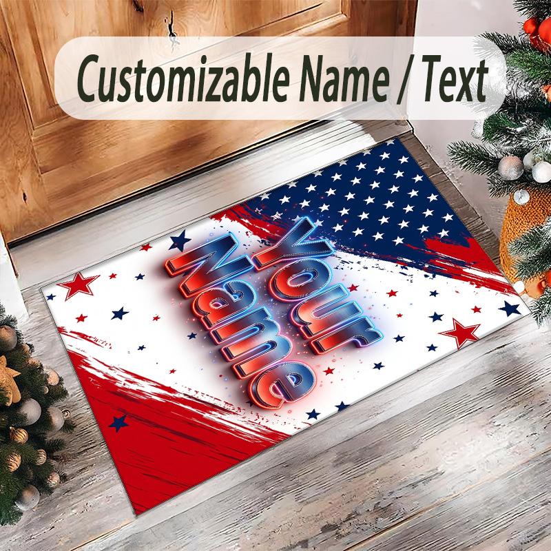 American Patriotic Theme Crystal Velvet Rug Personalized Custom Name Text Soft Floor Mat Home Decor