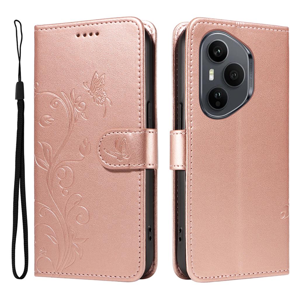 For Honor 400 Pro 5G (Global) PU Leather Cases Flower Pattern Wallet Stand Phone Cover with Strap