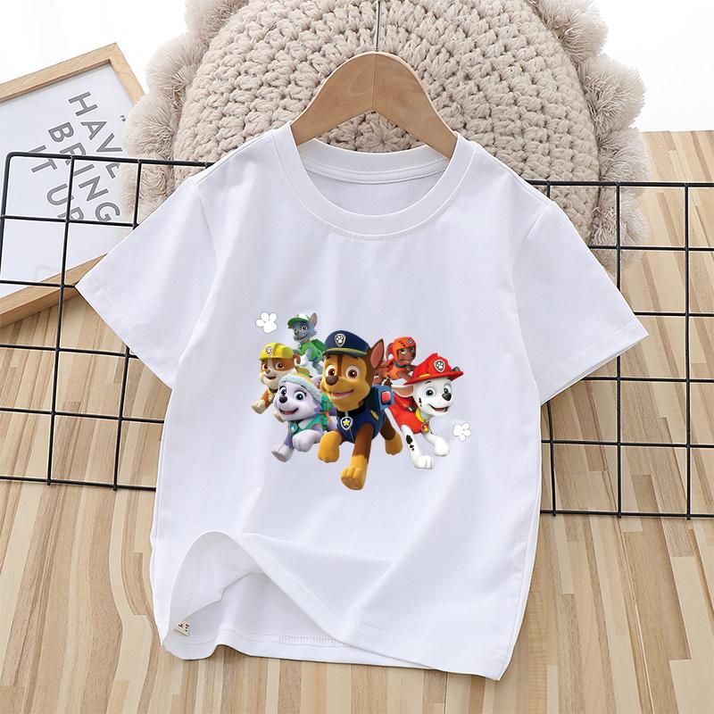 Paw Patrol Children's Short-Sleeve T-Shirt Cartoon Print Pullover Boys and Girls Summer Breathable Casual Top