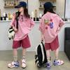 Sommer Mädchen Baumwolle Buchstaben Aufdrucke T-Shirt Oberteile+Einfache Shorts Hose Trainingsanzüge Schul Kinder 2-teilig Trainingsanzug Kinder Outfits 5-16 Jahre