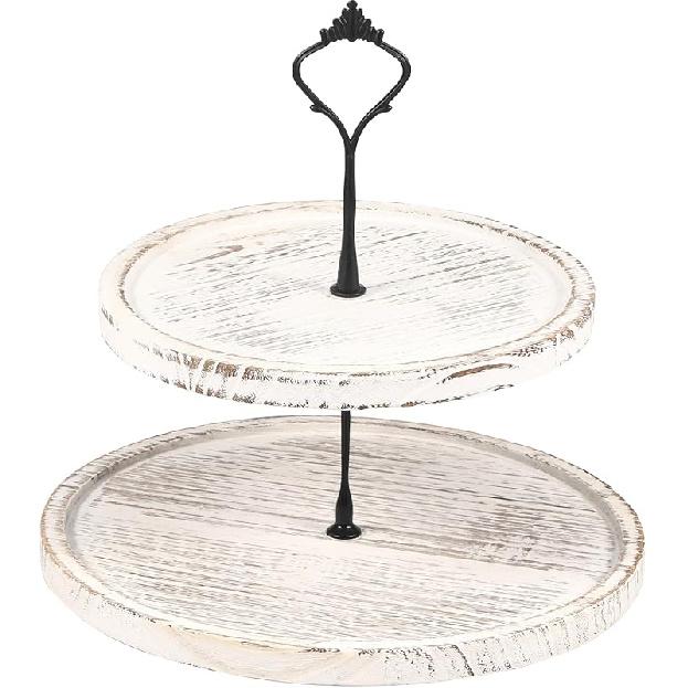 

Деревянная 2-ярусная подставка, Круглый декор для кухонного стола в стиле фермерского дома, Деревянная ярусная подставка, Подставка для десертов, Декор для кухонного острова, Деревянный сервировочный поднос для белый