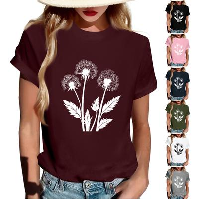 Women's Fashion Casual Printed Short Sleeve Round Neck Pullover Tops