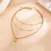 Retro Multi-layer Beaded Necklace with Heart-shaped Rhinestone