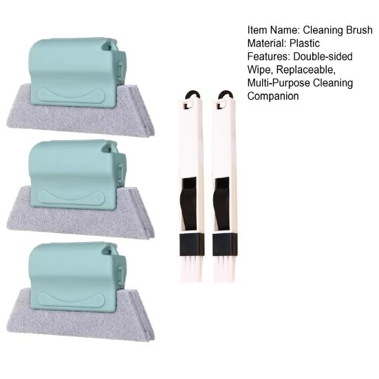 Window Track Cleaning Brush Set Hand-held Window Groove Cleaner Brushes Dual-Sided Design Replaceable Sponge Cleaning Brush