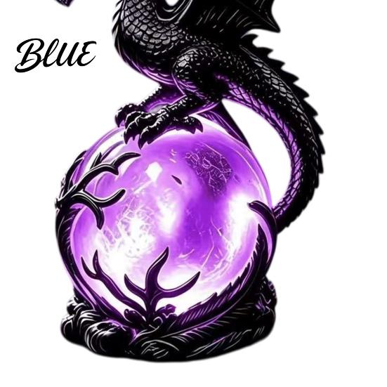 Dragon Statue with Lights Gothic Night Light Resin Purple Glowing Crystal Luminous Ball Sphere Fantasy Table Lamp for Halloween Home Desktop